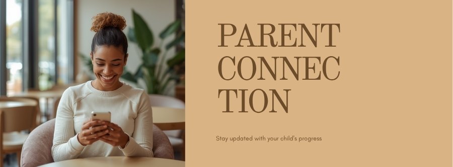 Parent smiling while viewing childcare updates on their phone