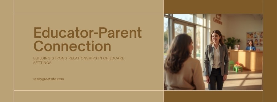 Educator having a warm conversation with a parent at childcare pickup